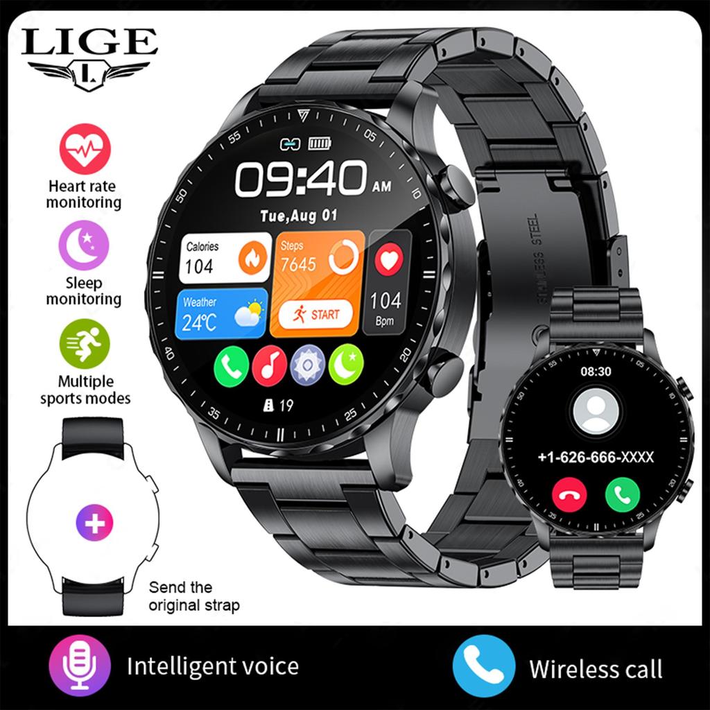LIGE Новые умные часы мужские Bluetooth звонки обнаружение сердечного ритма спортивные водонепроницаемые умные часы