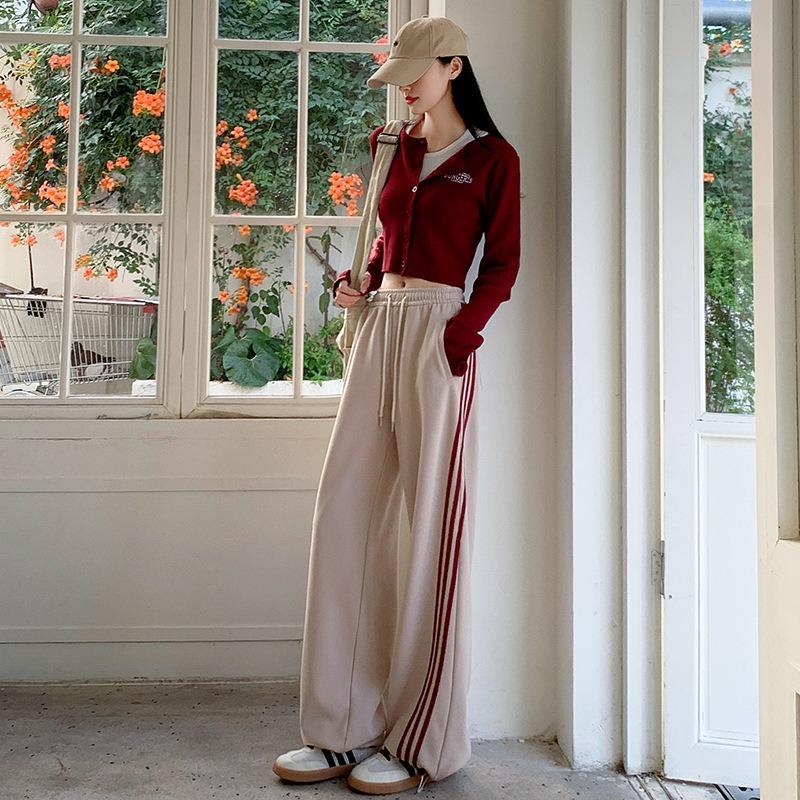 Three Bars Sweatpants Women's Spring and Autumn Models New High-waisted Versatile and Thin Wide-leg Sweatpants Loose Leggings