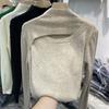 Fashion Hollow Out Half High Neck Knit Women's Long Sleeve Top Slim Fit Sweater