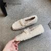 Модные туфли на плоской подошве из овечьей шерсти с квадратным носком, зимние меховые туфли для беременных женщин, балетки с бусинами, мокасины из вьющейся овечьей шерсти