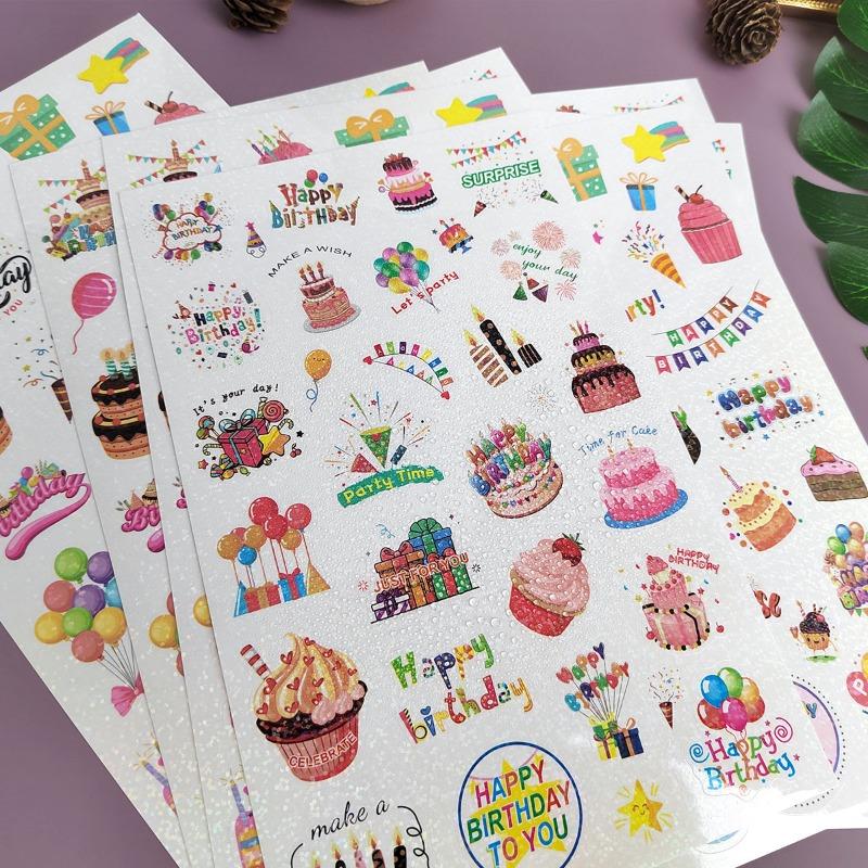 2sheets Cartoon Cake Happy Birthday Laser Sticker Birthday Gift Packing Label Sticker Scrapbook Photo Album DIY Decor Stickers