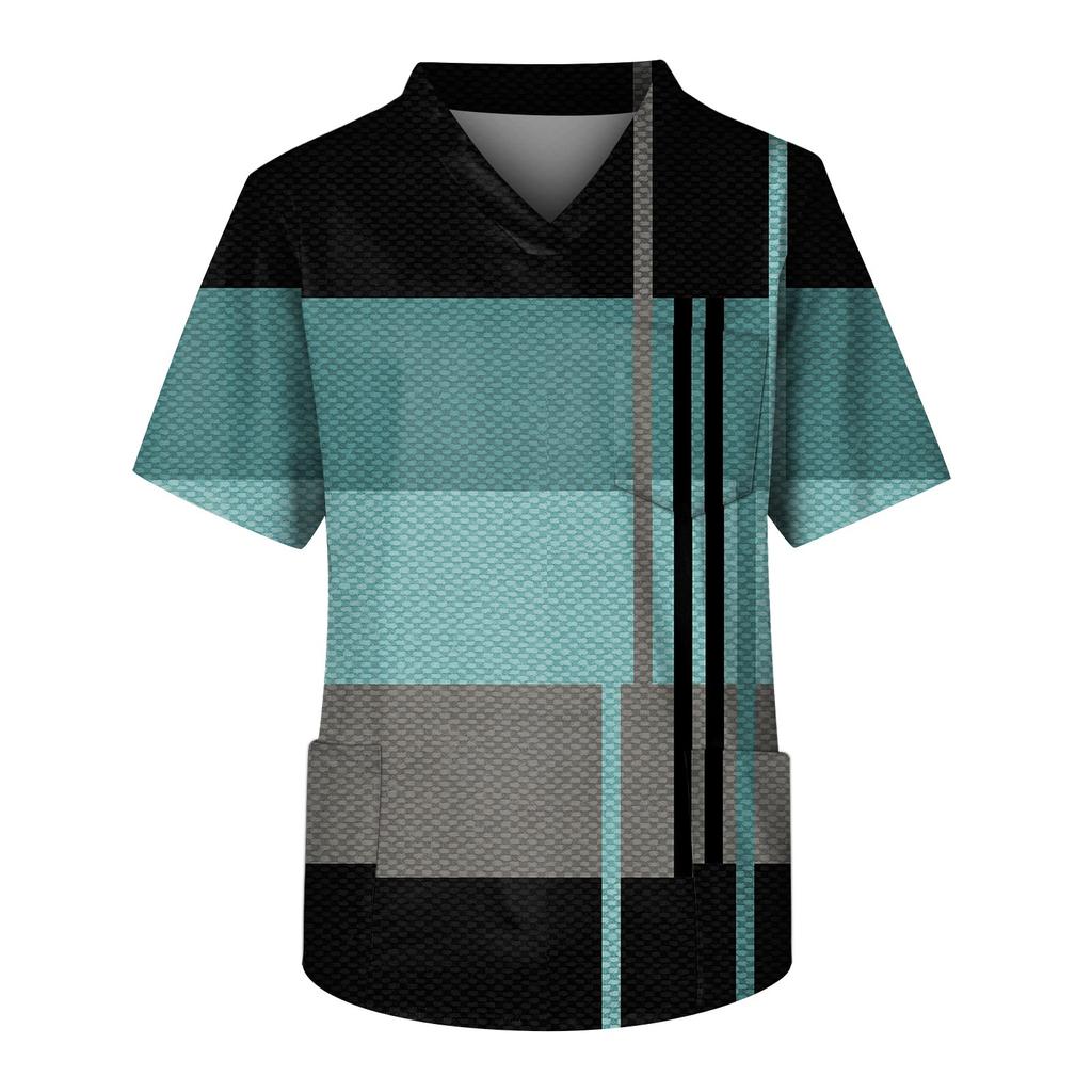 Мужской топ с короткими рукавами и V-образным вырезом с принтом мелких животных нагрудный карман и карман для ухода