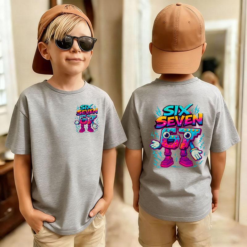 Six Seven Italian Brainrot 67 Number Graphic Cartoon Print TShirt BoyGirl Summer Short Sleeved Kids Casual Tshirt Top