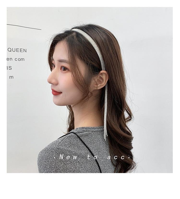 Korean Trend Full Rhinestone Long Tassel Head Band For Women Hair Accessories Metal Silver Crystal Headband Luxury Wedding Jewelry