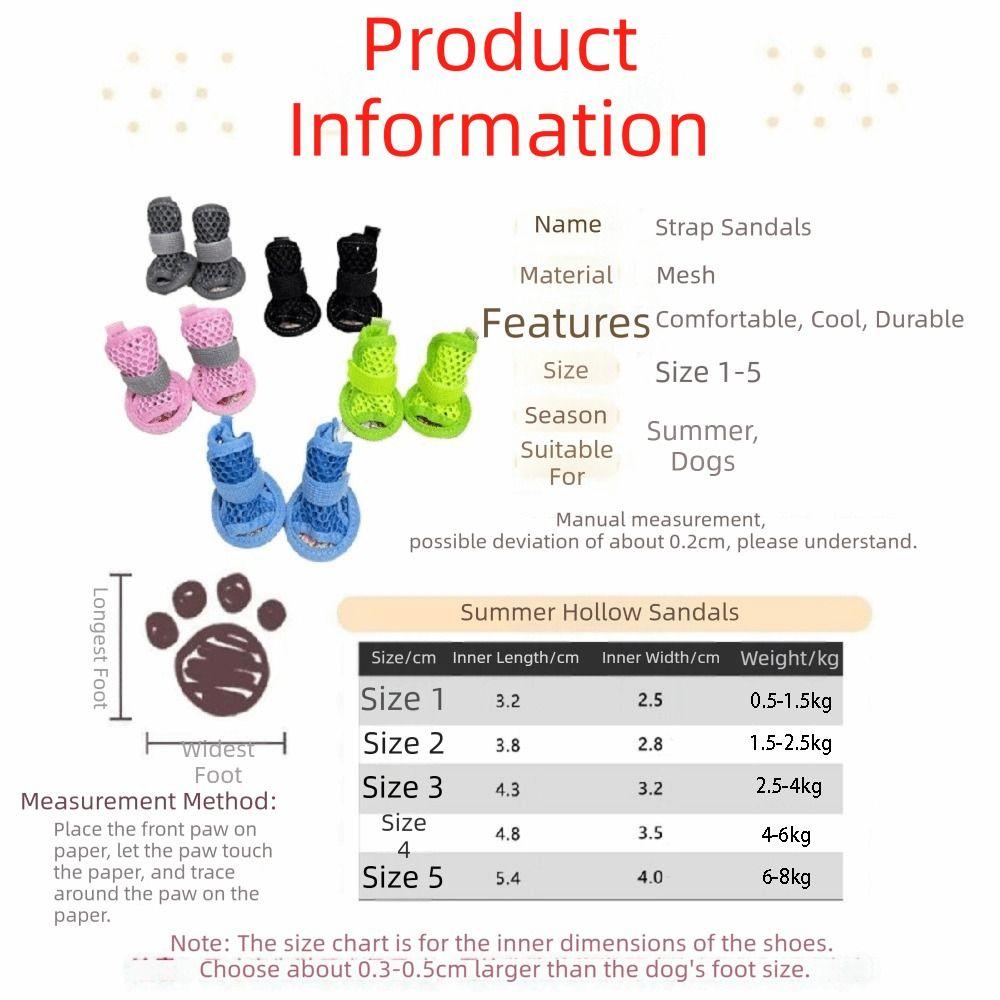4Pcs/Set Soft Summer Dog Shoes Non-Slip Hollow Puppy Shoes Dog Paw Protector for Small Medium Dogs