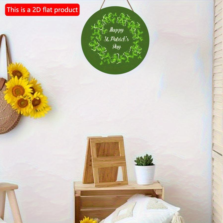 2D плоский 20*20 см 1 шт С Днем Святого Патрика Свежий четырехлистный клеверный венок с принтом Круглый знак на входе, зеленый Стиль Concision Крыльцо и патио и сад