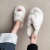 Winter New Flat Fluffy Slippers Women's Round Head Open Toe Suede Thick Bottom Comfortable Cotton Drag