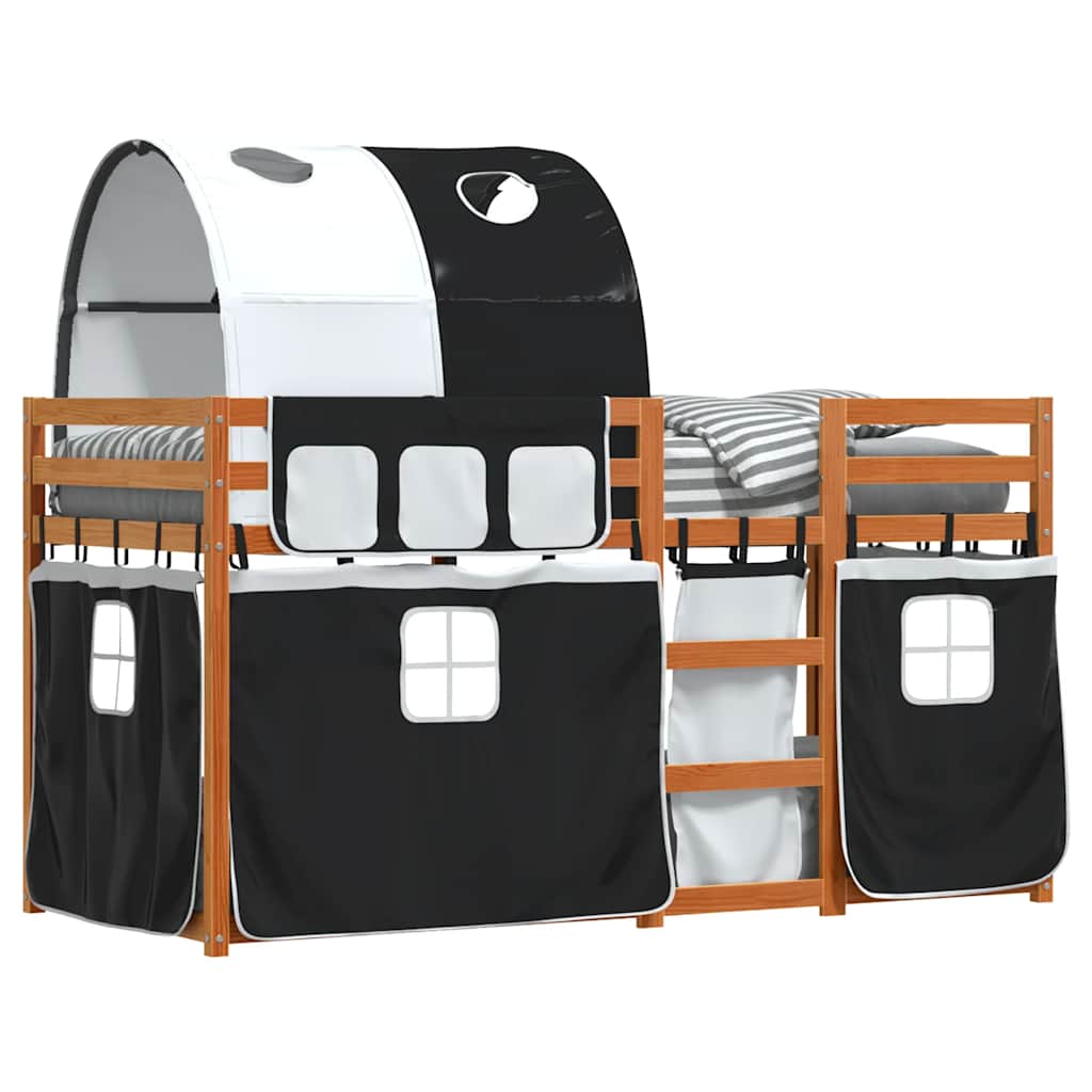 Bunk Bed with Curtains White & Black 90 x 200 cm Pine Wood
