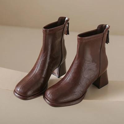 Удобная зимняя обувь Ботинки на платформе Натуральная кожа Большой размер 43 Женские ботильоны Женские туфли на высоком каблуке Женские ботильоны