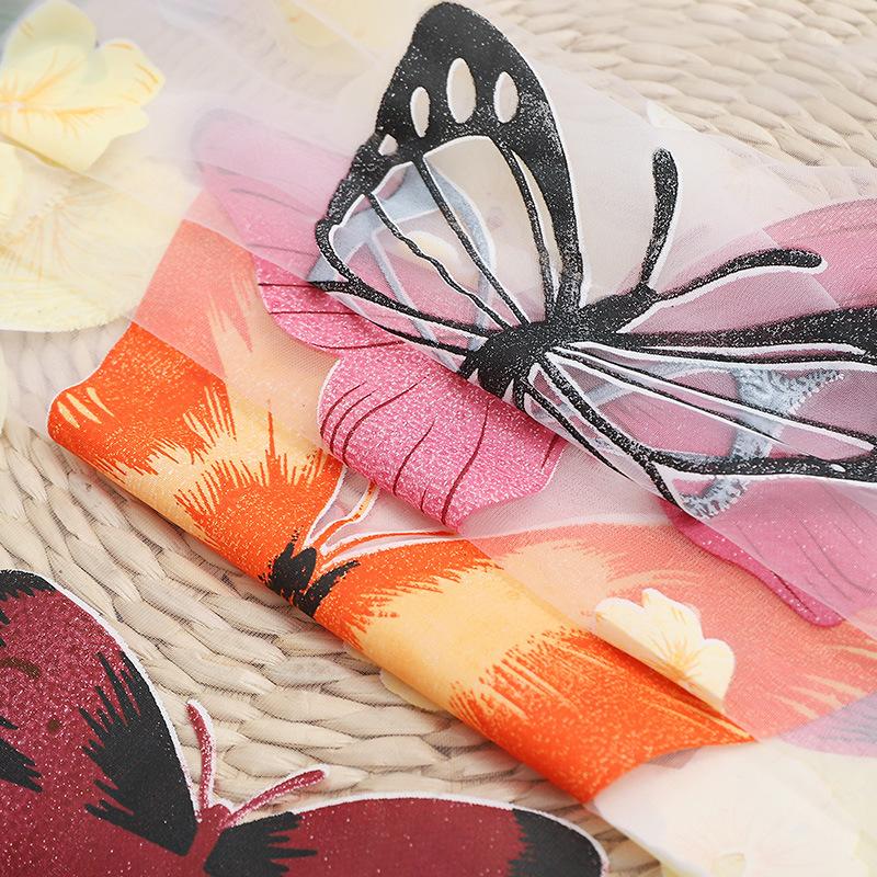 European And American Bay Window Curtain Tulle Finished Product, No Punching Custom Butterfly Printing Fabric