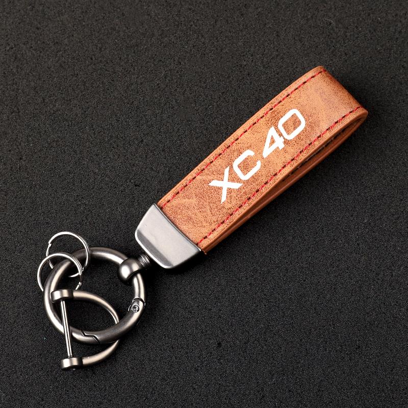 Premium leather Ultra-clear printing Metal fob key chain For Volvo XC40 Accessories