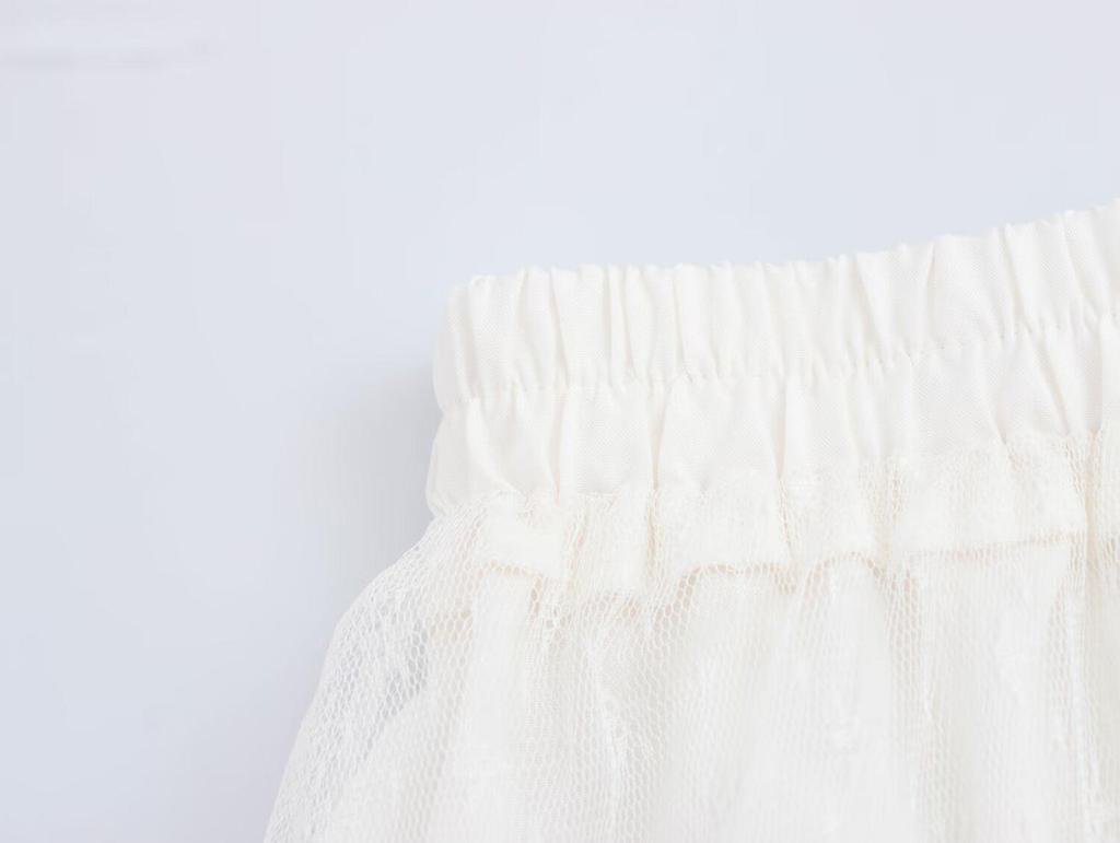 Spring 2025 Women's European & American Lace Trim Puff Midi Skirt