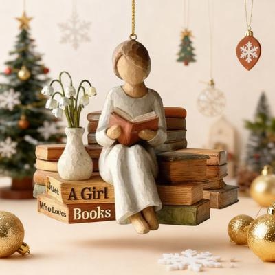 Просто девушка, которая любит книги, Рождественское украшение, 2D плоское акриловое, для любителей чтения, подвесное украшение, подарки для читателей, книголюбов, студентов, учителей