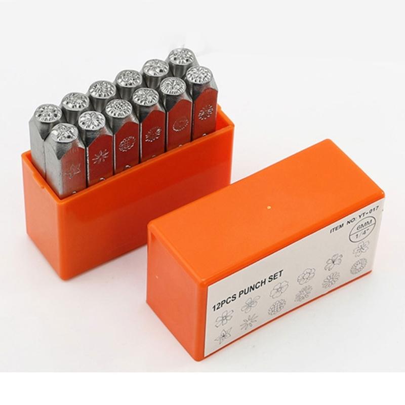 12 шт. Металлических штампов с цветочной тематикой, 3 мм 6 мм (1/8” 1/4”) Инструмент для штамповки металла для штамповки металла, кожи, дерева, для DIY-поделок