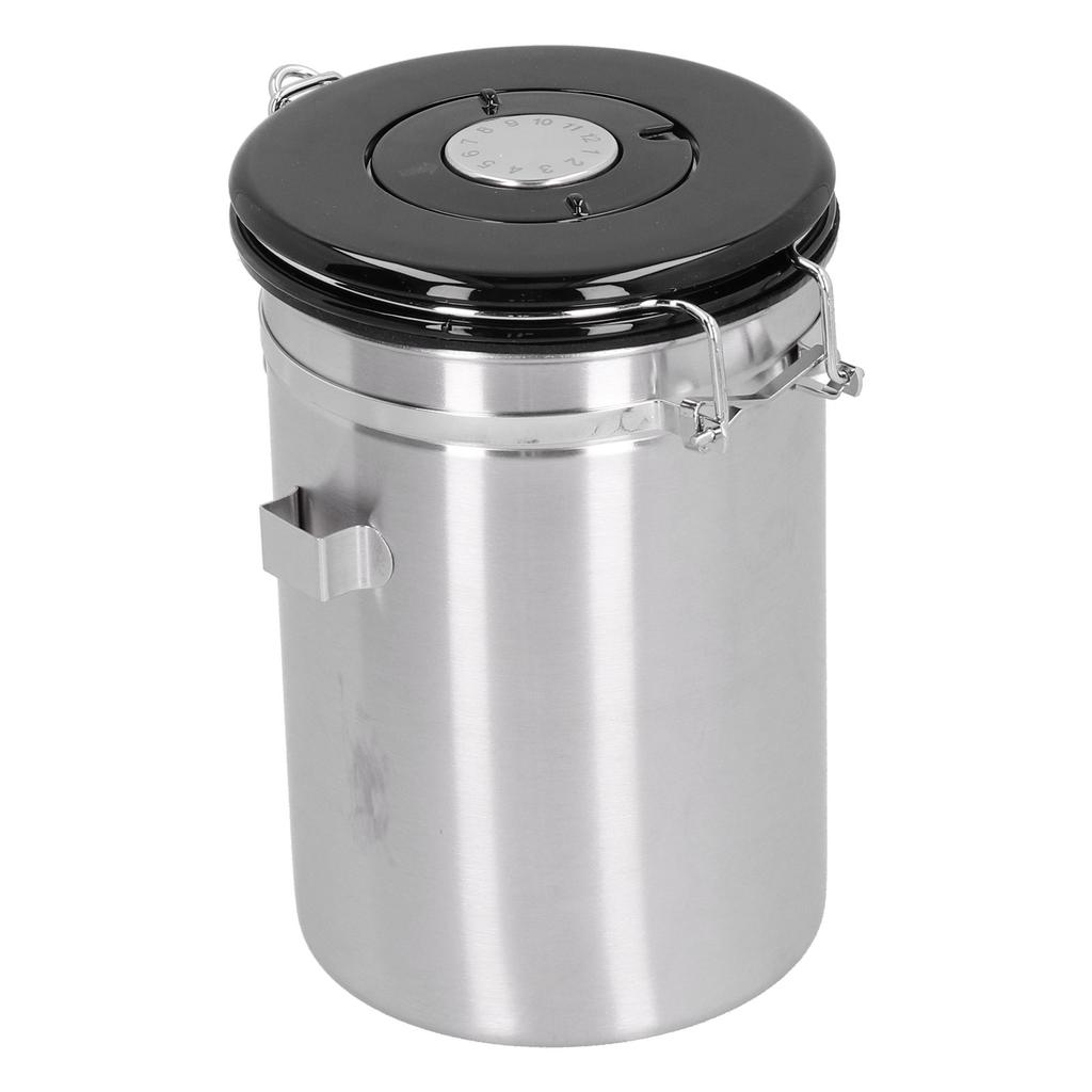 Контейнер для кофейных зерен с выпускным клапаном Контейнер для хранения из нержавеющей стали с герметичной крышкой и ложкойСеребристый