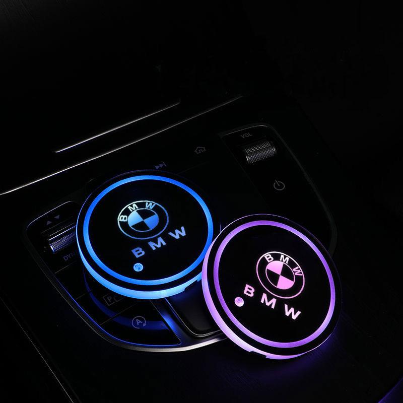 Car LED Cup Holder Light Mats Car Coasters Bottle Atmosphere Light For BMW 1 2 3 4 5 7 Series X1 X3 X4 X5 X6 X7 F10 F30 E46 E60