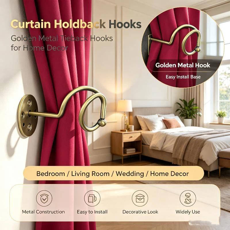 2 Pack Sturdy Metal Antique Copper Curtain Clip Hooks Heavy Fixing Fasteners for Patio Hotel Window Curtain Installation