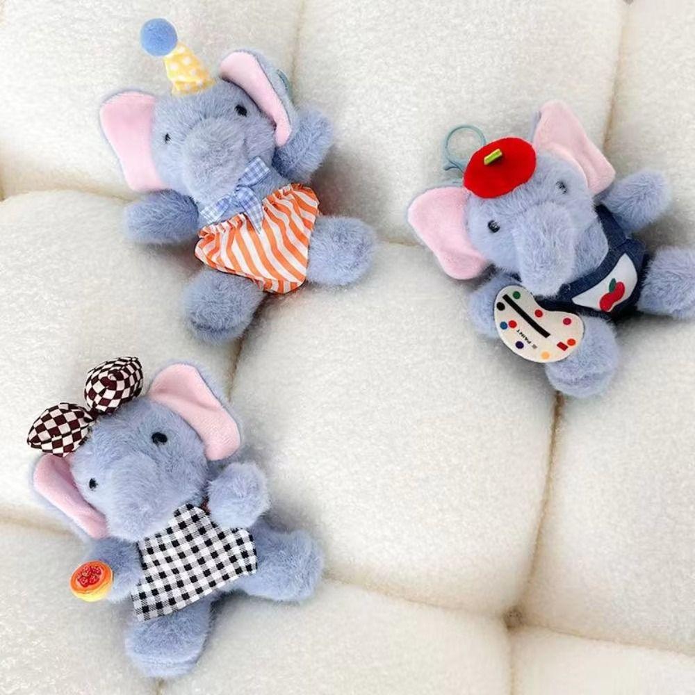 Painter Apron Style Elephant Backpack Pendant Cartoon Elephant Plush KeyChain Girls