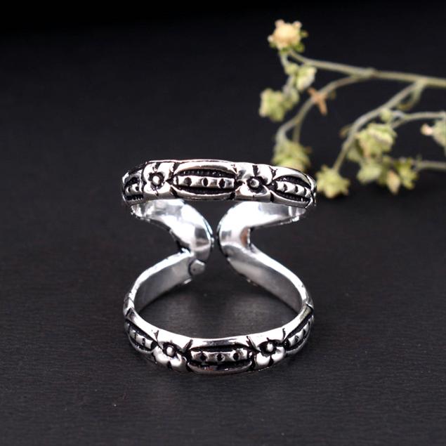 Handmade Oxidized Silver Arthritis Ring Adjustable Double Band Criss Cross Pattern Boho Tribal Design Jewelry Gift for Women & Men