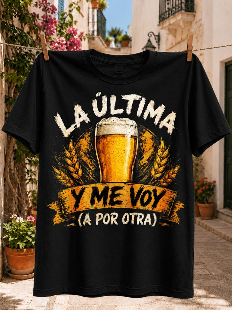 One Last Beer And I Am Leaving For Another One Foamy Beer Glass Wheat Stalks Spanish Drinking Joke Unisex All Tshirt