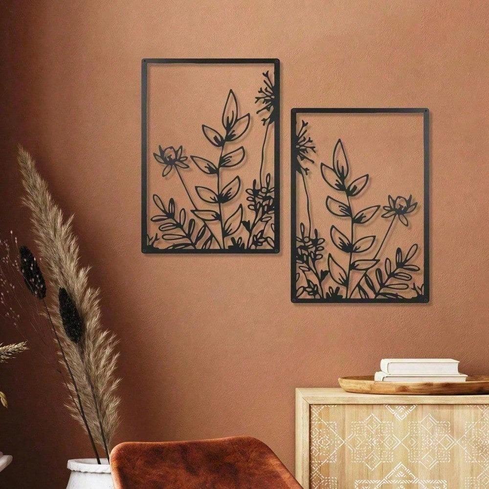 Aesthetic Metal Wall Art for Living Room, Bedroom Office Decor, Minimalist Nature Plant Prints, Easy to Hang, Housewarming Gift for Women