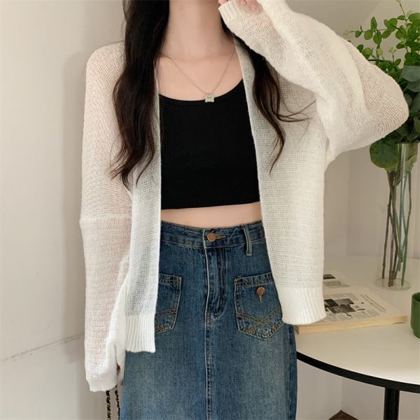 Женский солнцезащитный кардиган, ленивый свободный повседневный летний вязаный однотонный кардиган