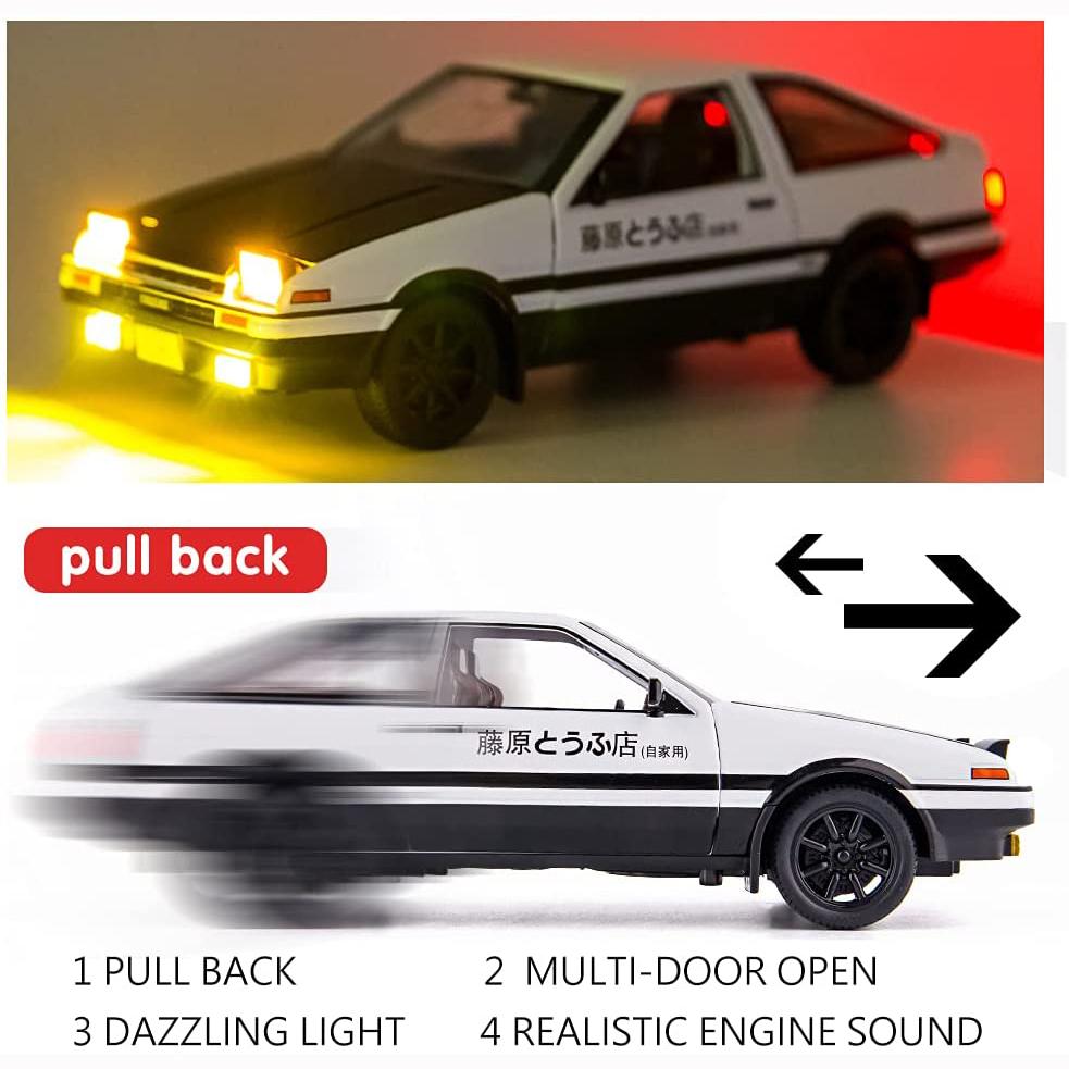 1:20 Toyota AE86 Начальная модель автомобиля D, игрушечный автомобиль из цинкового сплава со звуком и светом для детей, подарок для мальчиков и девочек