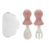 Edison Baby Octopus Self-Direction Silicone Spoon + Fork + Case Set, Pink