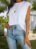 Women's Cap Sleeve Tank Top Crew Neck Loose Fit Basic Summer Tee