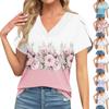 Blouses For Women Dressy Casual, Fashion Print Short Sleeve Retro Print T-Shirt Unique Design  V-Neck Oversized Tshirts