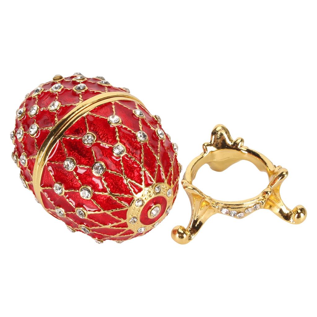 Яичная шкатулка из цинкового сплава, украшенная сверкающими стразами, изысканная элегантная металлическая шкатулка для драгоценностей для хранения дома, в офисе, красная