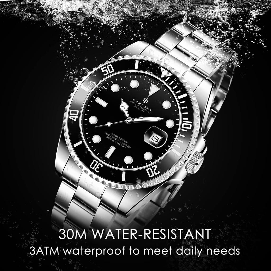 AKNIGHT Analog Stylish Easy To Luminous Arm Stainless Steel Water Resistant To Luminous Japanese Instruction Manual Men's Watch, Anti-reverse Bezel,
