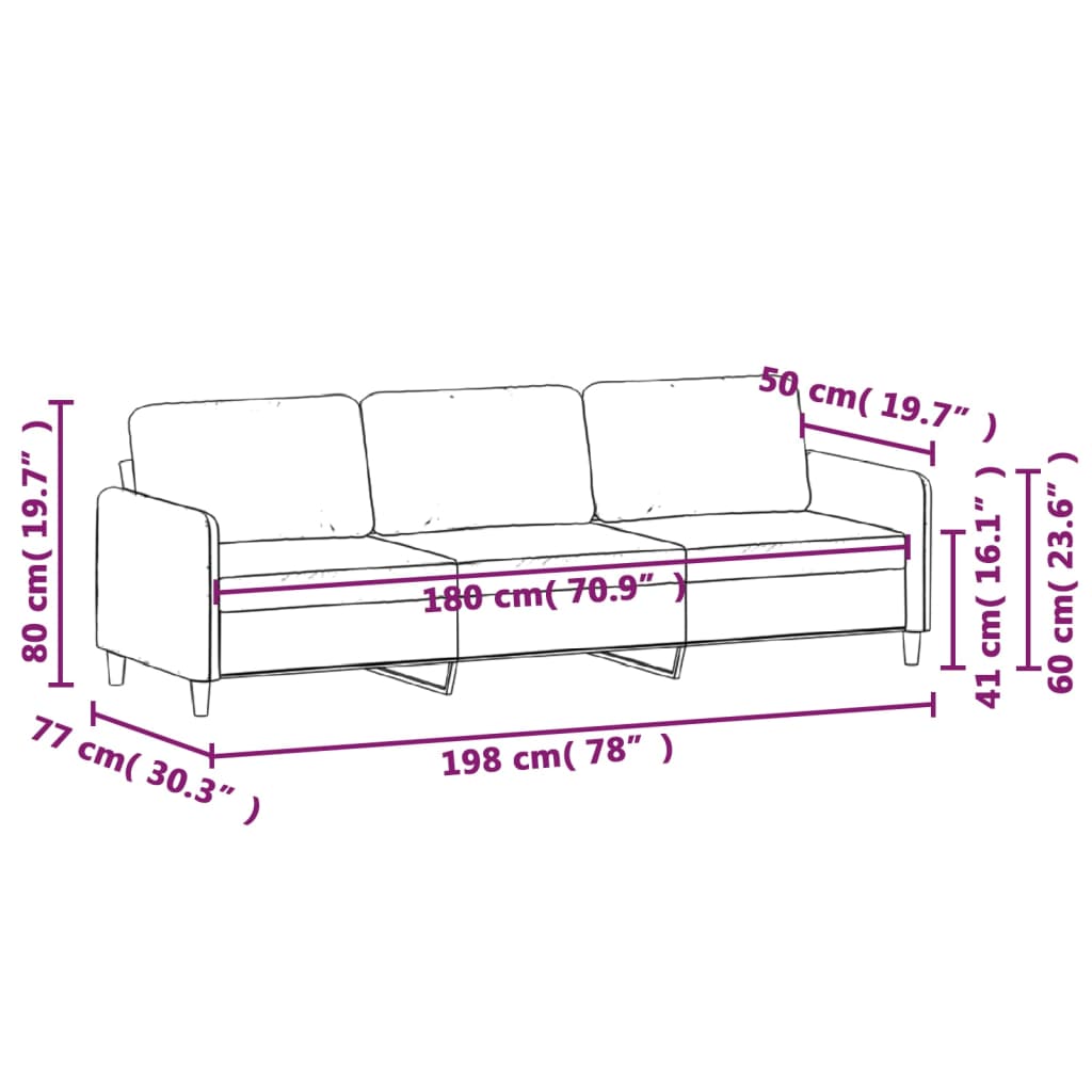 Vidaxl Sofa 3-Osobowa, Jasnoszara, 180 Cm, Tapicerowana Aksamitem