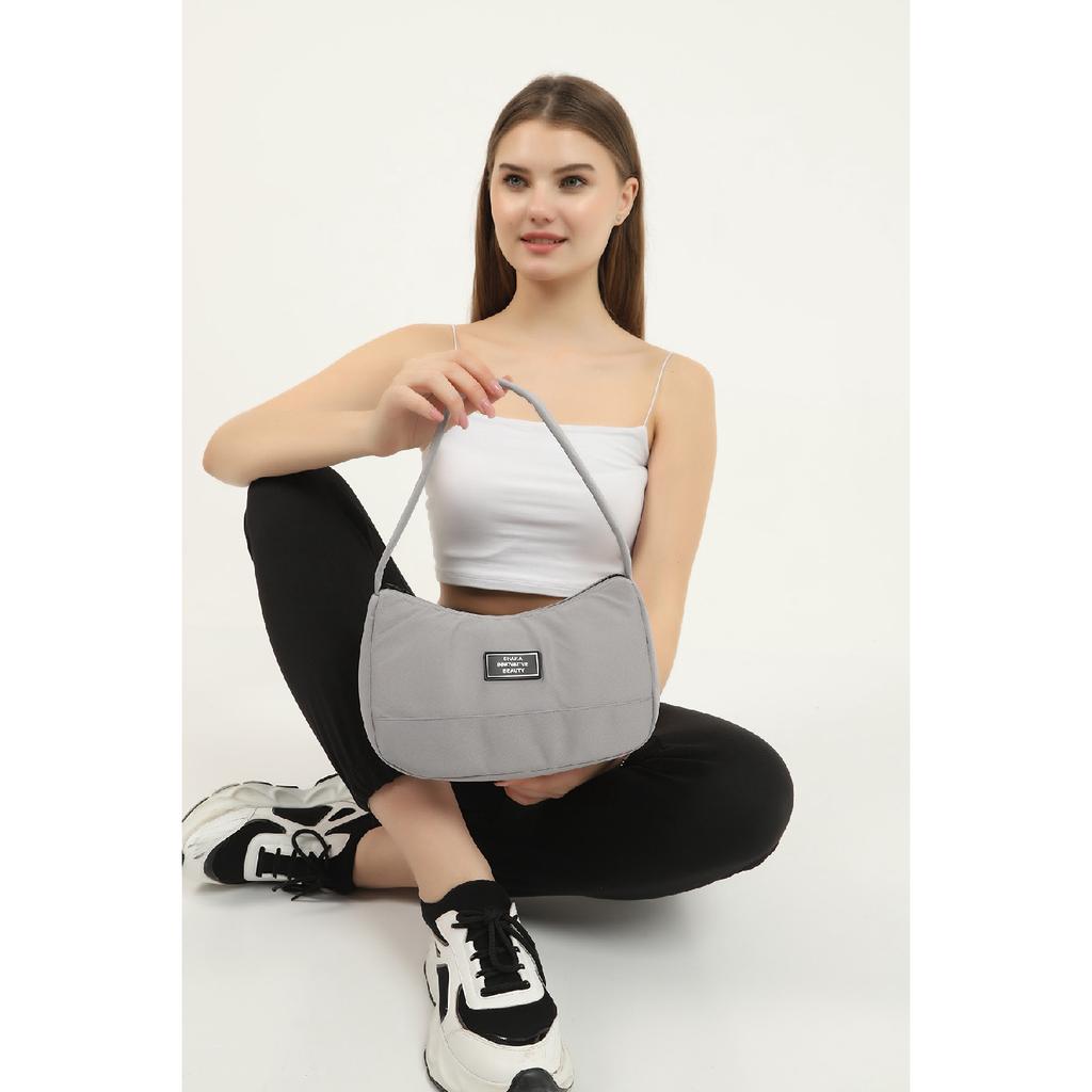 Black U11 Single Zipper Compartment Daily Sports Baguette Canvas Fabric Women's Hand And Shoulder Bag B:16E: 26