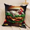 Fun Animal Burgers MEME Cushion Cover Silky Short Plush Invisible Zipper Dustproof Sofa Pillow Case For Home Decor