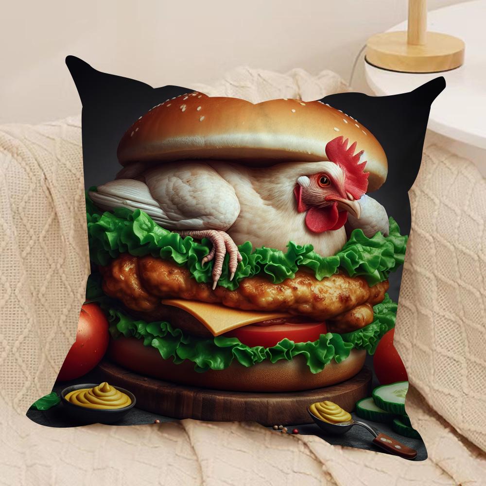 Fun Animal Burgers MEME Cushion Cover Silky Short Plush Invisible Zipper Dustproof Sofa Pillow Case For Home Decor