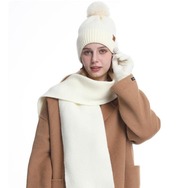 Knitted Hat Scarf Gloves Three Piece Set Winter Outdoor Velvet Warm Ear Protection Knitted Hat