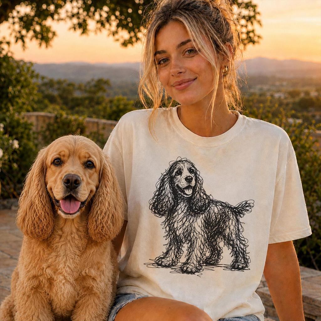Cocker Spaniel Line Art Shirt, Minimalist Scribble Cocker Dog Sketch Tee, Abstract Dog T-Shirt, Cocker Spaniel Mom Gift, Artsy Dog Tee