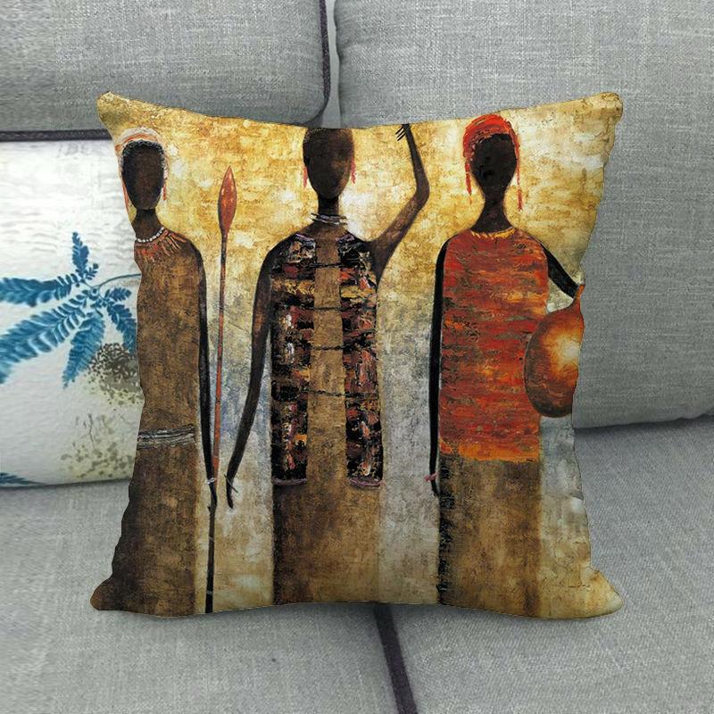 African Oil Painting Featuring Ethnic Digital Printing Short Plush Pillow Covers For Car Sofa Office Cushion Cover Home Goods