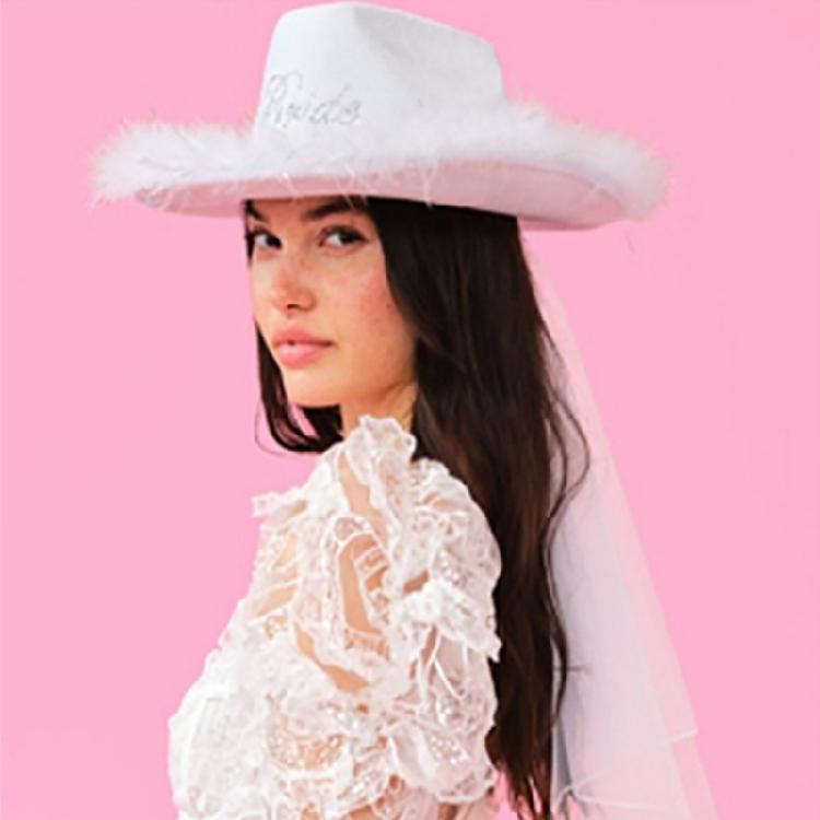 Женская Шляпа Федора с Широкими Полями Ковбойская Шляпа с Буквами BRIDE для Фотосессий