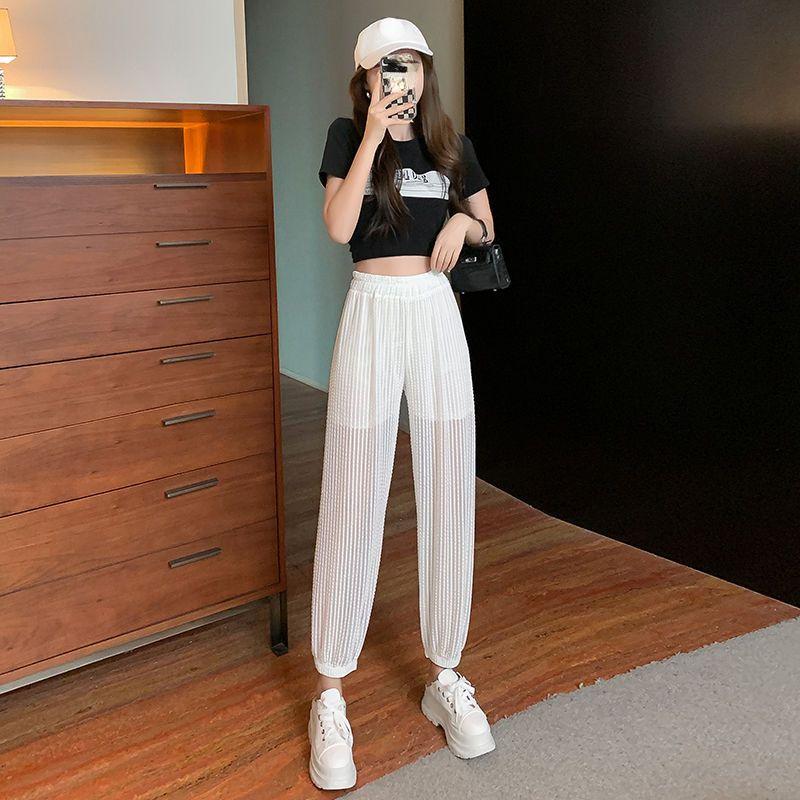 Lantern Pants Women's Loose Chiffon Summer Mosquito Proof Pants Thin Mesh Nine Point Strap Halen Pants