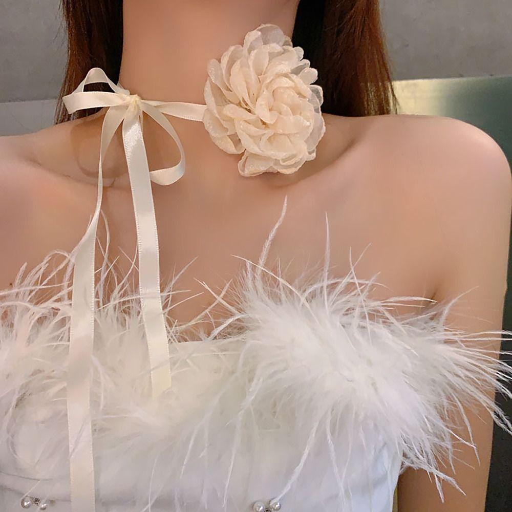 Регулируемое колье-чокер с розой и лентой, свадебное ожерелье, винтажное колье-чокер с розой, женское ожерелье