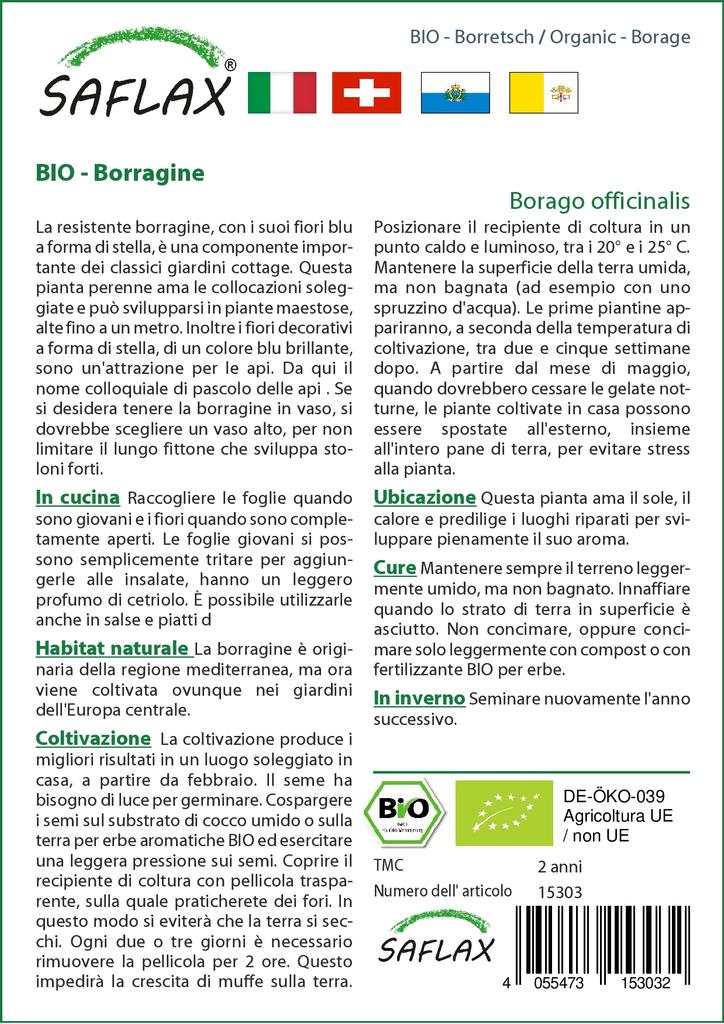 SAFLAX Garden in the Bag - Органический - Бурачник - 40 семян - С субстратом в подходящем стоячем пакете - Borago officinalis