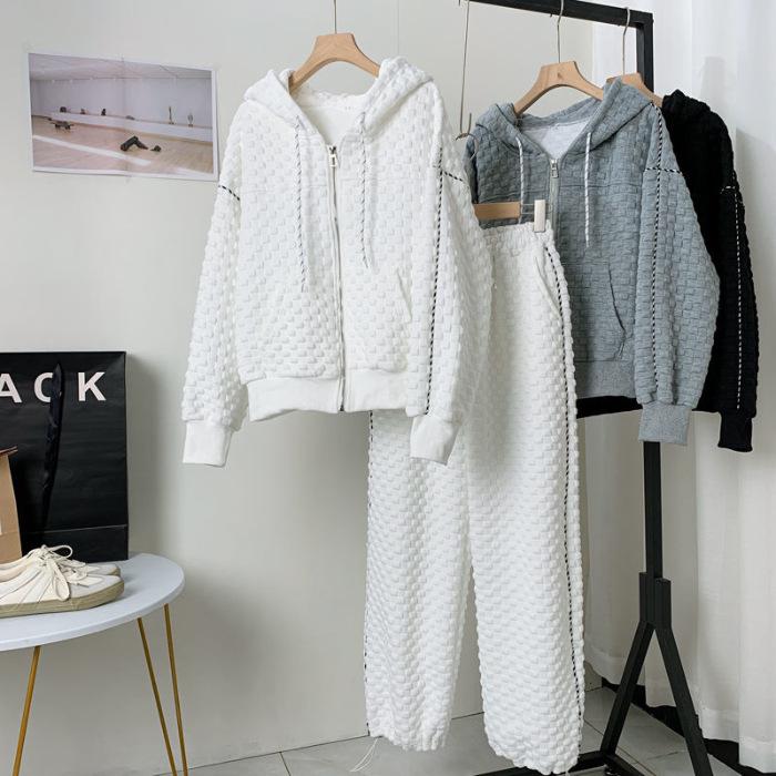 Весенне-осенний свободный спортивный комплект с капюшоном — антивозрастной, повседневный стиль, с длинными рукавами, большого размера
