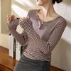 Cotton T-shirt Women Striped Long Sleeve Top Autumn and Winter New High-grade Sense of Foreign Gas Base Shirt