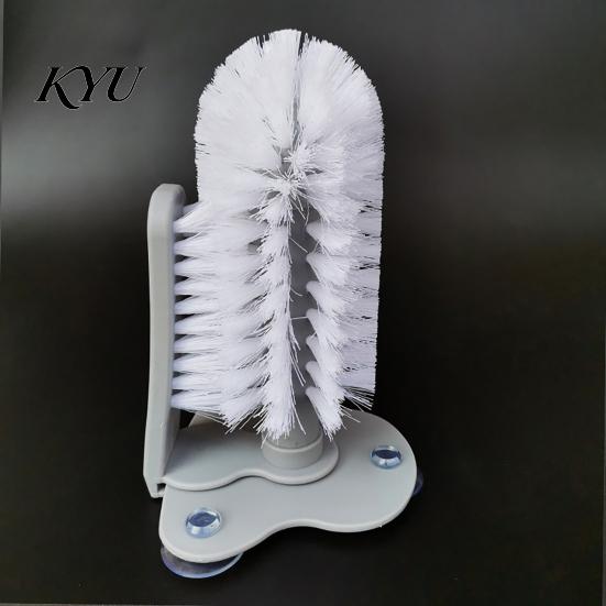 Effective Bottle Brush Suction Cup Brush, Wall Mounted Rotating Cleaning Scrubber, Plastic Mug Thick Bristles Sink Accessory for Glasses Mugs