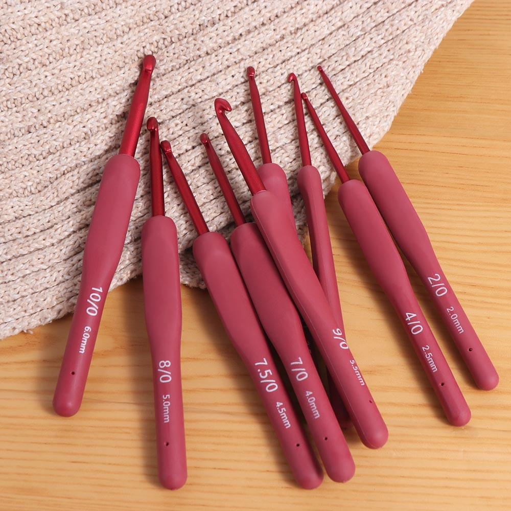 Cushioned Handles Red Soft Rubber Grip Premium Aluminum Knitting Needles Crochet Hooks Mom's Gift