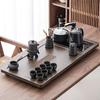 Jiakangming Ru Kiln Ceramic Tea Set with Auto-Heating Kettle & Wooden Tray
