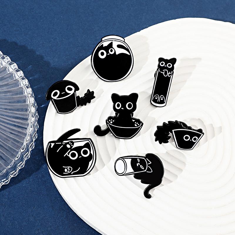 1 шт. Черный котенок одежда Декор милые значки значки на лацкан мультяшные животные ювелирные изделия подарки ювелирные аксессуары брошь кошка