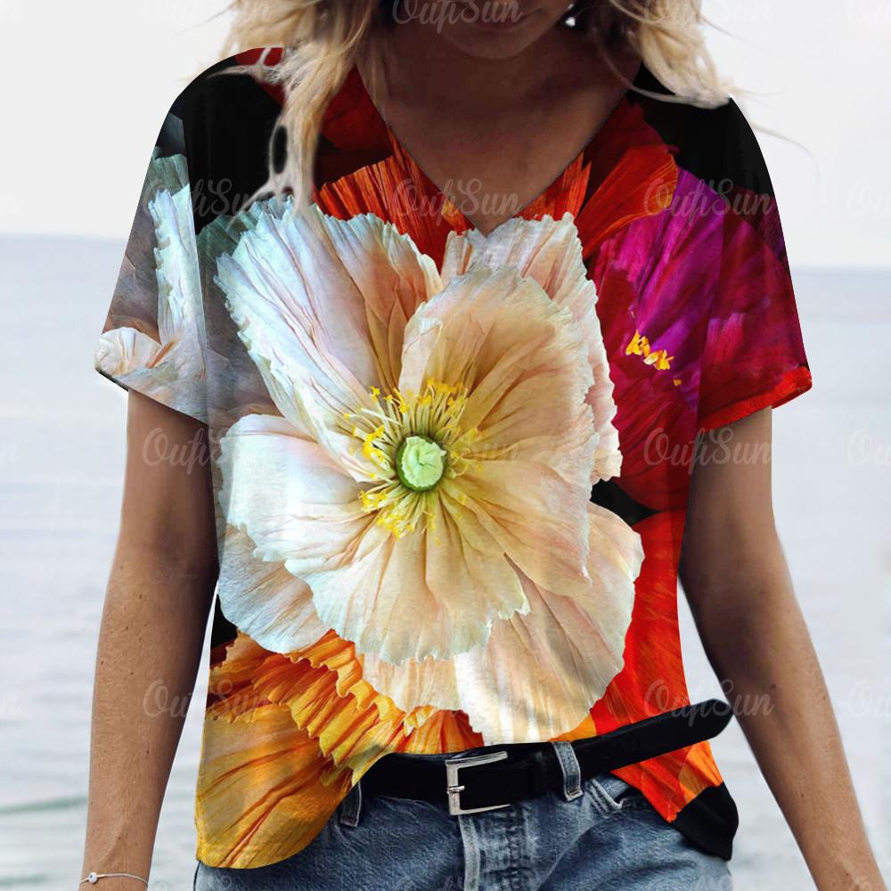2024 Верхняя женская футболка с цветочным принтом, женская футболка большого размера, летняя женская одежда, дешевая женская рубашка с коротким рукавом, модная
